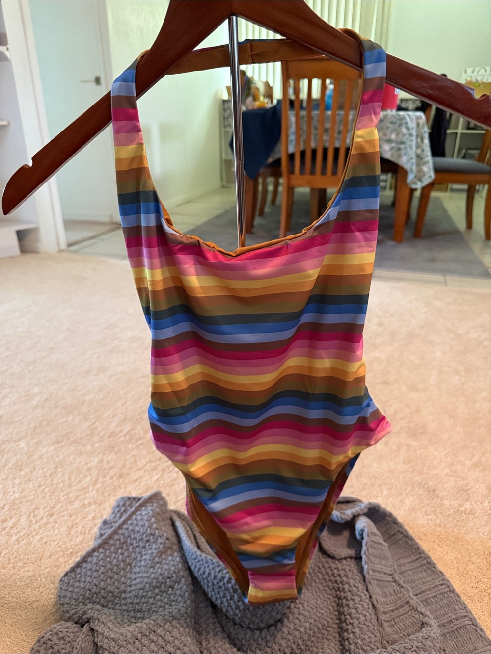 NWOT Wm’s Vitamin A Size Sm. Vibrant Colorful Rainbow Stripe One-Piece Swimsuit